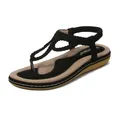 Women's minimalist black woven thong sandals with elastic heel strap and flat sole - EU 36 / Black