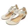 Women's cream bohemian wedge sandals with sparkling rhinestones and T-strap design - EU 35 / Apricot
