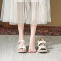 Casual cream platform sandals for women with studded crisscross straps and velcro buckles - 36 / Off White