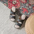 Women's platform wedge sandals in dark grey with adjustable velcro straps and thick soles - 36 / Dark Blue