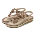 Women's Bohemian flat sandals in apricot featuring ethnic wooden beads and T-strap - EU 36 / Apricot