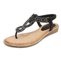 Sandales bohèmes noires pour femmes avec strass et bride de talon élastique - 36 / Noir