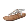 Women's Bohemian flat sandals with sparkling rhinestones and beaded sunflower patterns - 36 / Silver
