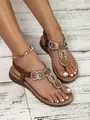 Detailed view of Bohemian T-strap sandals with rhinestones and thick anti-slip soles - EU 38 / Bronze