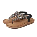 Bohemian black sandals featuring intricate floral beads and sparkling rhinestones - 39 / Black