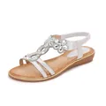 Bohemian silver sequin flat sandals with rhinestone sunflower decor and elastic back strap - EU 36 / Silver
