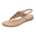 Bohemian flip-flop sandals with rhinestones and beaded floral details for women - EU 36 / Gold