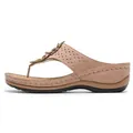 Nude pink wedge flip flops for women with laser-cut floral patterns and stitching - EU 36 / Pink