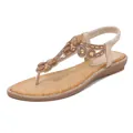 Bohemian rhinestones flat sandals with T-strap flower gems and elastic back strap - 38 / Gold