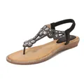 Bohemian black rhinestone sandals with flower patterns and elastic back strap for women - 42 / Black