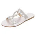 Bohemian silver flat sandals with rhinestone and pearl embellishments for women - 36 / Silver