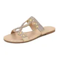 Bohemian gold flat sandals with crisscross rhinestone straps and yellow bead accents - 36 / Gold