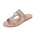 Bohemian rose gold flat sandals with sparkling rhinestones and beads for women - 36 / Champagne