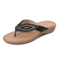 Bohemian flip-flop sandals for women with wedge heel and sparkling rhinestone bead decor - EU 36 / Black