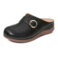 Women's hollow-out black mules with platform brown soles and gold buckle detail - EU 36 / Black