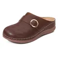 Deep brown hollow-out platform mules for women with golden buckle and soft thick soles - EU 38 / Dark Brown