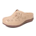 Beige hollow-out wedge mules for women featuring laser-cut floral patterns and soft soles - EU 36 / Apricot