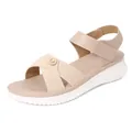 Bohemian beige strappy flat sandals for women with gold metal buckle and Velcro strap - EU 36 / Apricot