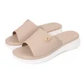Beige platform slide sandals with diamond texture and gold sunflower metal buckle - EU 36 / Apricot
