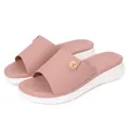 Bohemian style pink slide sandals with diamond texture and gold floral accent - EU 36 / Pink
