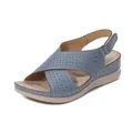 Sandali con zeppa da donna con cinturini incrociati blu e dettagli laser perforati - 36 / Aqua