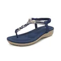 Sandales bohèmes bleu foncé avec strass et bride élastique pour femme élégante - 36 / Bleu marine