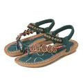 Sandales bohèmes vert foncé avec perles florales et bride élastique à l'arrière - 36 / Vert
