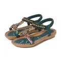 Ethnic style green flat sandals with cross straps and bohemian floral ornaments - EU 36 / Dark Green