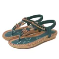 Bohemian dark green flat sandals with colorful beads and rhinestone butterfly - EU 36 / Dark Green