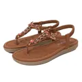 Sandales plates à entre-doigt marron pour femmes avec fleurs en strass et papillons - EU 35 / Chameau