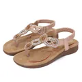 Bohemian flat sandals with rhinestones and beaded oval patterns in champagne gold - EU 36 / Pink