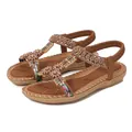 Brown Bohemian flat sandals with rhinestones, 3D floral accents, and ethnic straps - EU 36 / Camel
