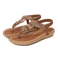 Brown flat bohemian sandals with T-strap thong design featuring beads and butterfly accents - EU 36 / Bronze