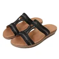 Women's black bohemian woven flat slide sandals with brown sole and silver accents - EU 36 / Black