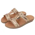 Bohemian flat slide sandals for women with champagne gold glitter straps and suede footbed - EU 36 / Rose Gold