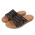 Black bohemian flat sandals with sparkling rhinestone straps and padded sole - EU 36 / Black
