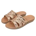 Women bohemian flat sandals with sparkling bronze sequin straps and non-slip brown soles - EU 36 / Gold