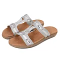 Sparkly silver woven strap bohemian flat slide sandals with brown cushioned insole - EU 36 / Silver