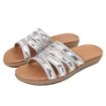 Women's silver glitter flat sandals with braided rhinestone straps and brown sole - EU 36 / Silver
