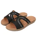 Women's flat sandals with black woven straps and snake pattern trim in a casual style - EU 36 / Black