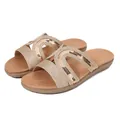 Women's champagne gold flat sandals with bohemian braided straps and sequin details - EU 36 / Rose Gold