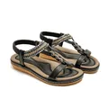 Women's black flat sandals with braided chain, rhinestones, and elastic back strap - EU 35 / Black