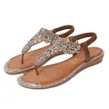 Bohemian bronze flat sandals with glittering rhinestones and T-strap design - EU 36 / Bronze