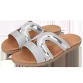 Silver woven slide sandals with sequins and bohemian embroidery on brown comfort flat soles - EU 36 / Silver