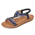 Bohemian blue flat sandals for women featuring sparkling rhinestones and crystal beads - EU 36 / Navy Blue