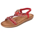 Sandali piatti bohémien da donna con pietre rosse e strass luccicanti ed eleganti - Rosso