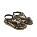 Bohemian black flat sandals with colorful beads and T-strap design for women - EU 35 / Black