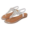 Silver flip-flop flat sandals with sparkling rhinestones and elastic heel strap - EU 36 / Silver