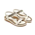 White bohemian T-strap sandals with gold braided straps and elastic heel support - EU 35 / White