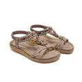 Bohemian dusty pink flat sandals with colorful beads and metal charms - EU 35 / Purple